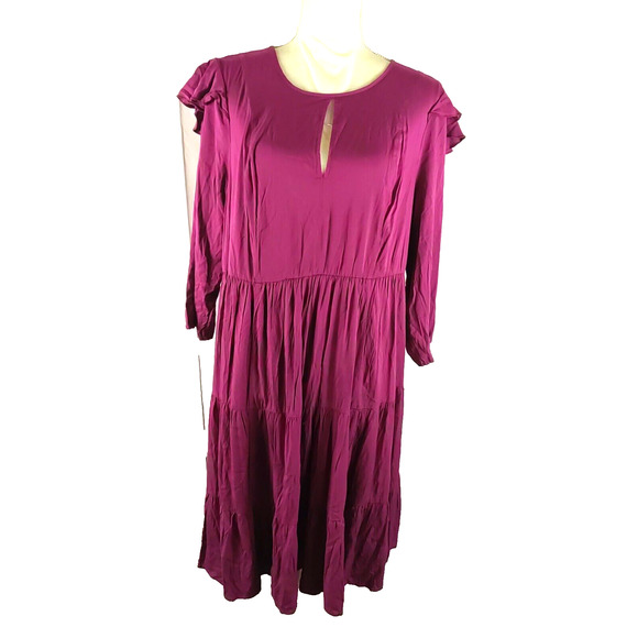 Torrid Swing Dress Sz 1 Cranberry Ruffled Peasant Keyhole Boho Cottage - Picture 7 of 7